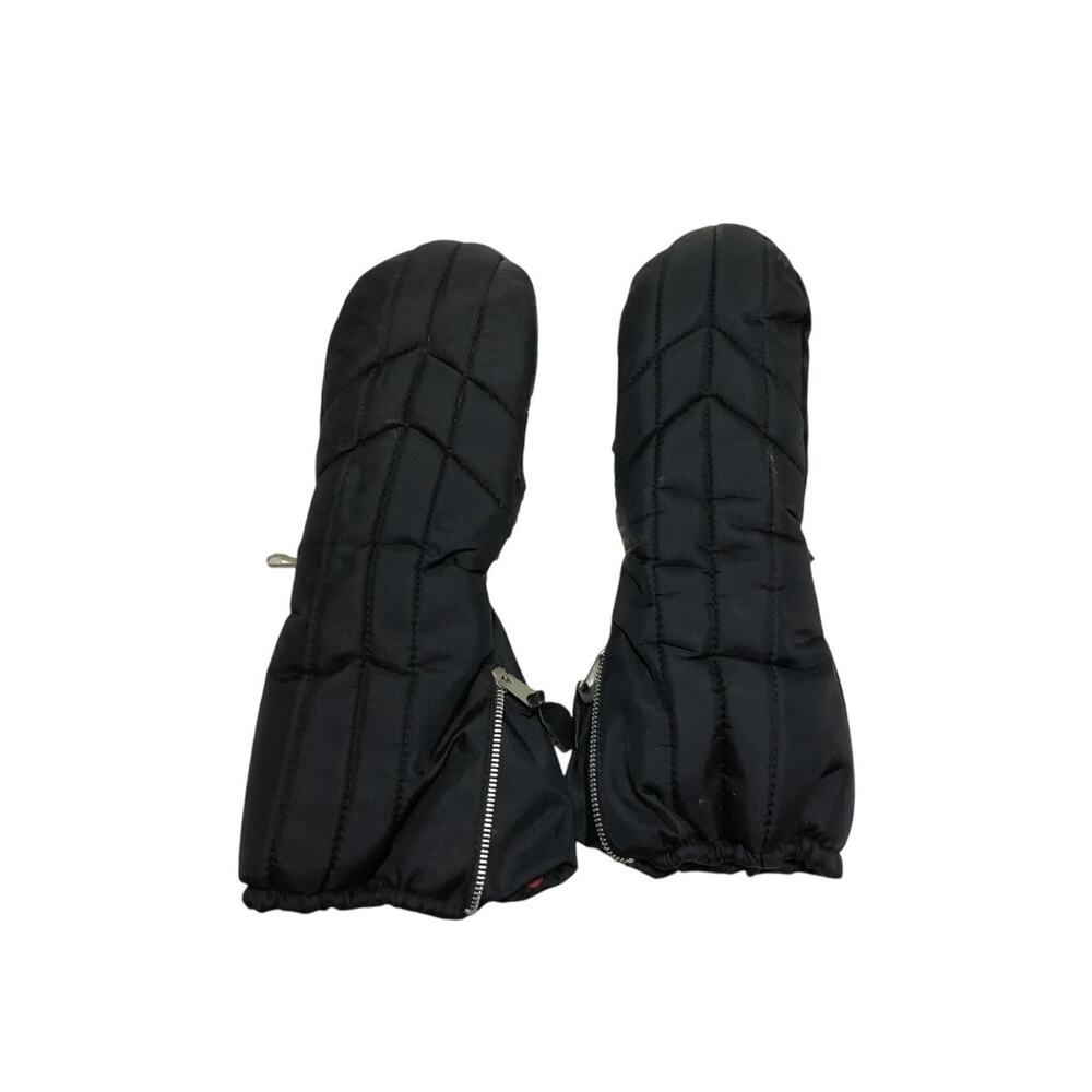 Black Ski Mittens Kombi Genuine Leather Nylon Cotton Fleece Size Large Vintage